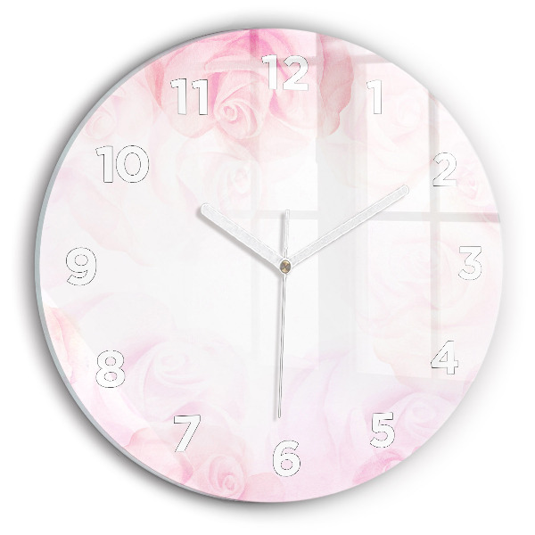 Round glass wall clock Roses abstract