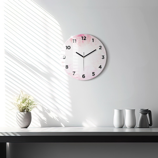 Round glass wall clock Roses abstract