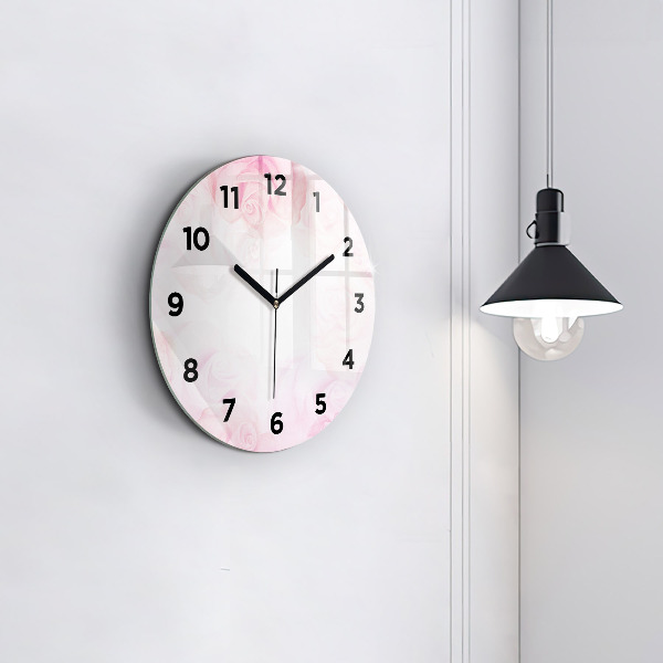 Round glass wall clock Roses abstract