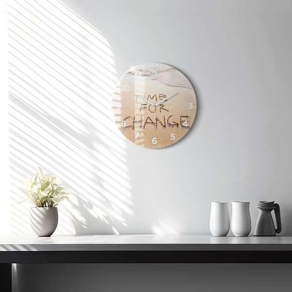 Round glass wall clock Beach Quote