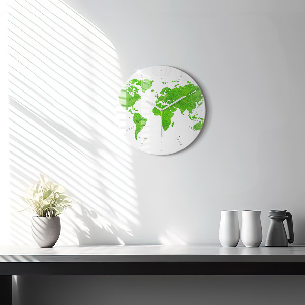 Round glass wall clock Green grass map