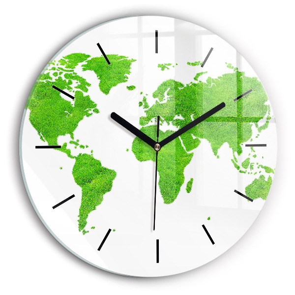 Round glass wall clock Green grass map
