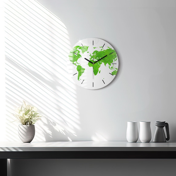 Round glass wall clock Green grass map