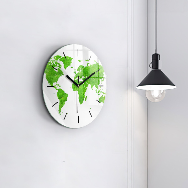 Round glass wall clock Green grass map