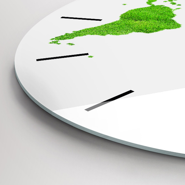 Round glass wall clock Green grass map