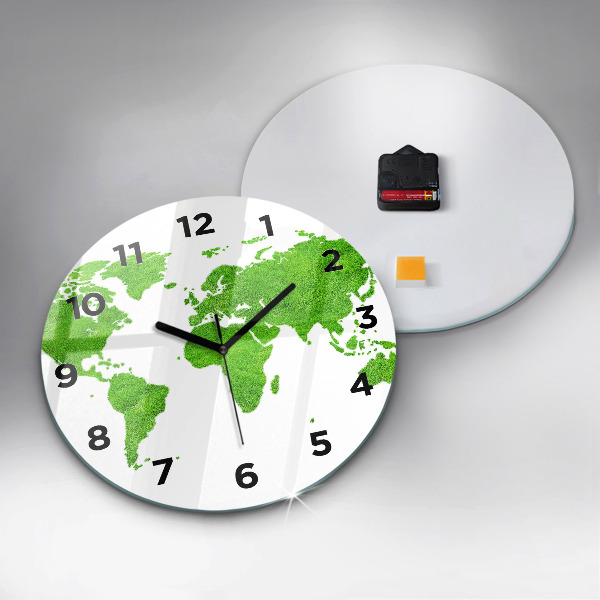 Round glass wall clock Green grass map