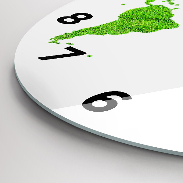 Round glass wall clock Green grass map