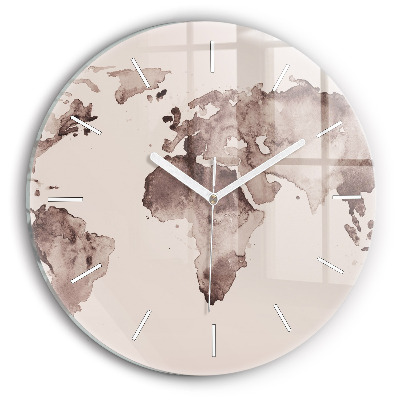 Round glass wall clock Watercolor world map