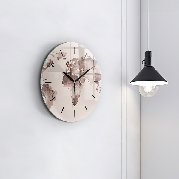 Round glass wall clock Watercolor world map