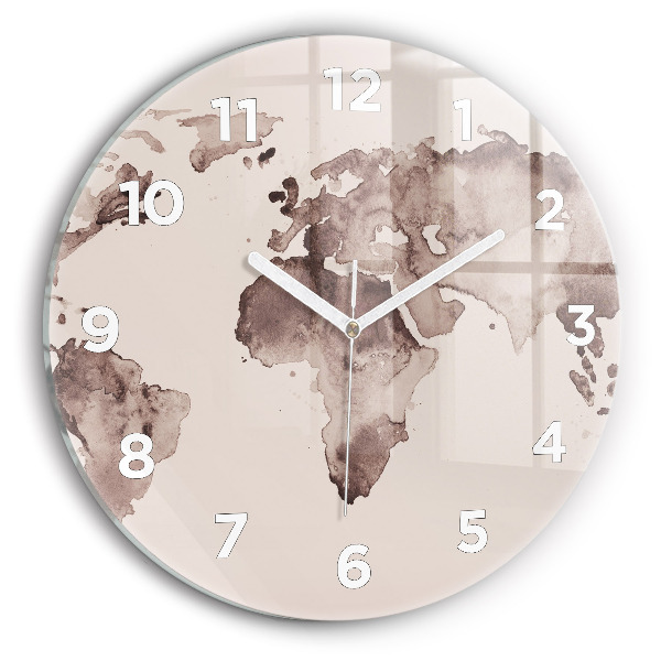 Round glass wall clock Watercolor world map