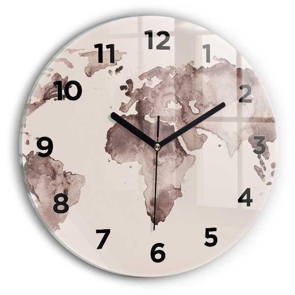 Round glass wall clock Watercolor world map