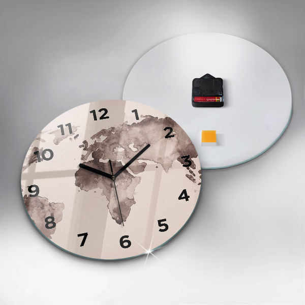Round glass wall clock Watercolor world map