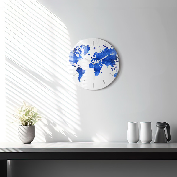Round glass wall clock Space world map