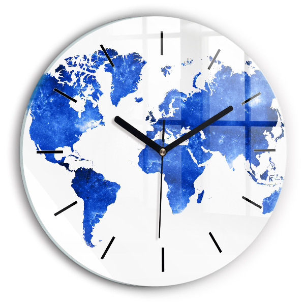 Round glass wall clock Space world map