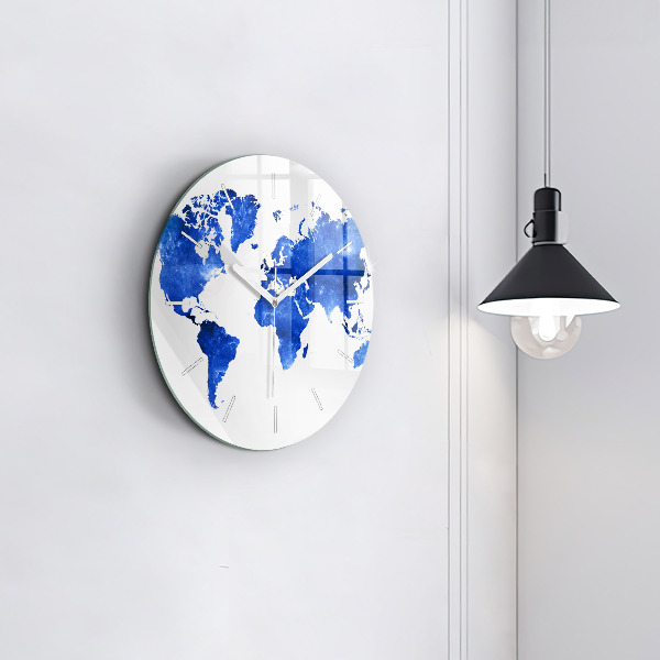 Round glass wall clock Space world map