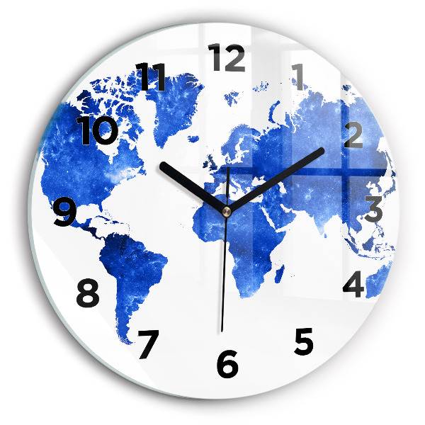 Round glass wall clock Space world map