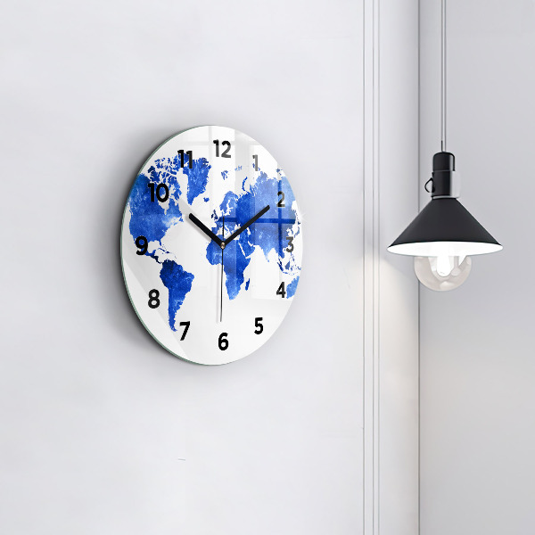 Round glass wall clock Space world map