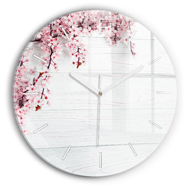 Round glass wall clock Spring flowers