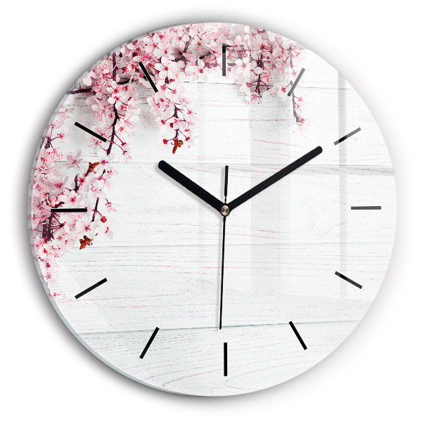Round glass wall clock Spring flowers