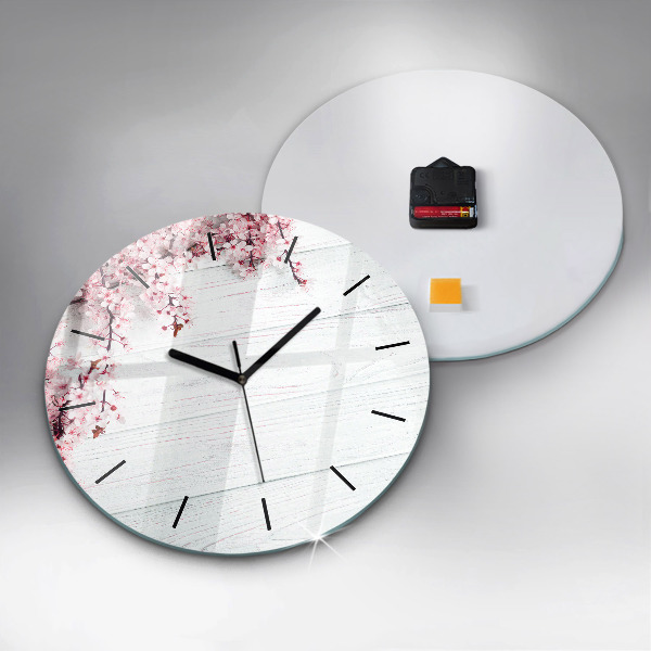Round glass wall clock Spring flowers