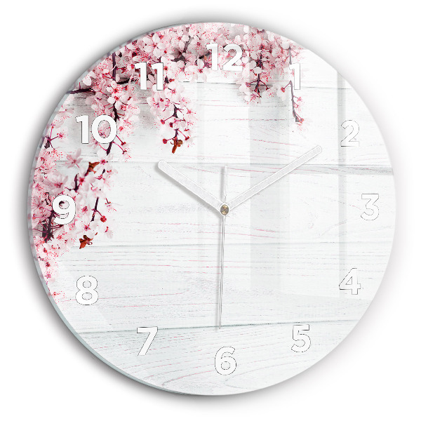 Round glass wall clock Spring flowers