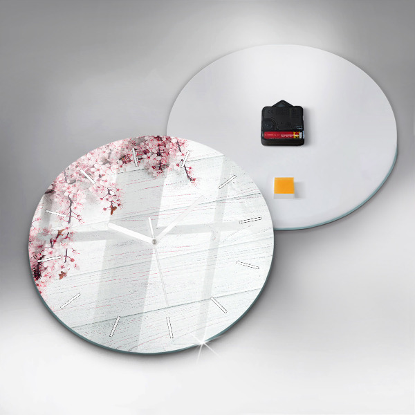 Round glass wall clock Spring flowers