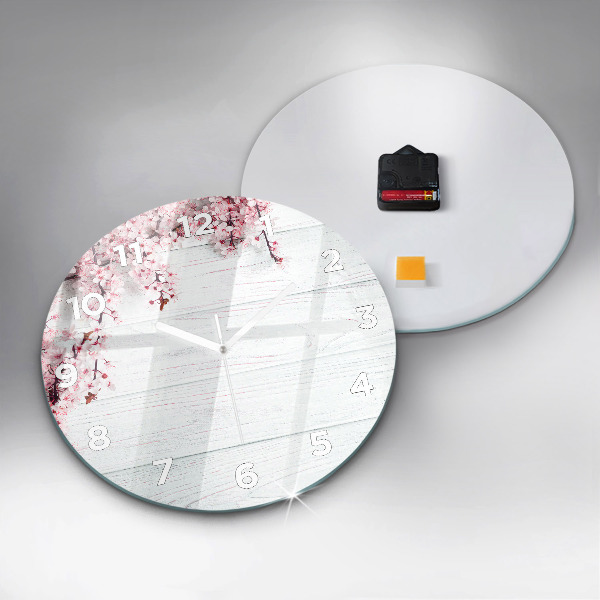 Round glass wall clock Spring flowers