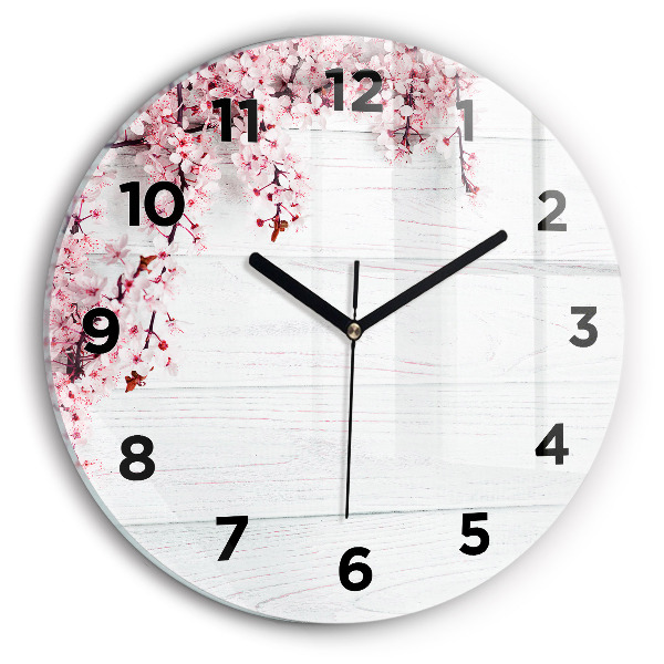 Round glass wall clock Spring flowers