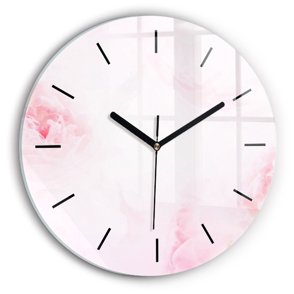 Round glass wall clock Blooming flowers