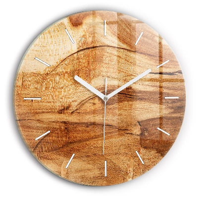 Round glass wall clock Wood texture