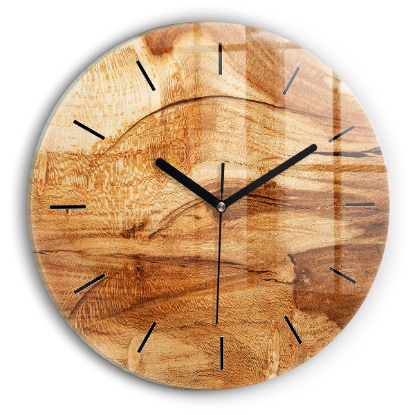 Round glass wall clock Wood texture