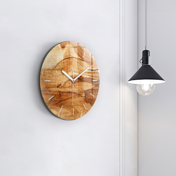Round glass wall clock Wood texture