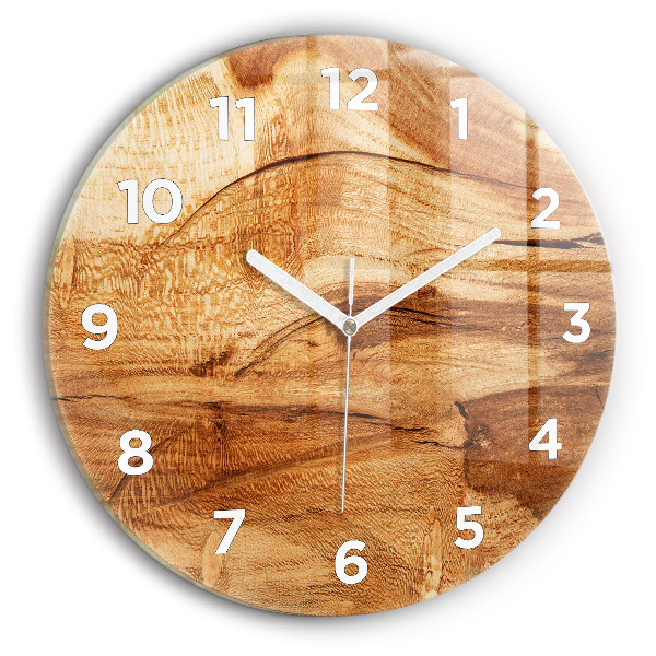 Round glass wall clock Wood texture