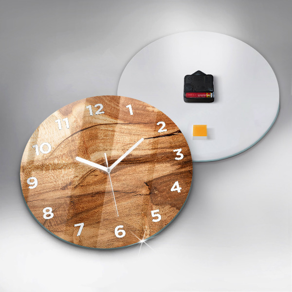 Round glass wall clock Wood texture