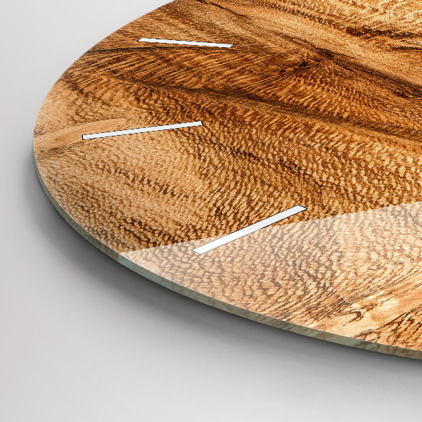 Round glass wall clock Wood texture