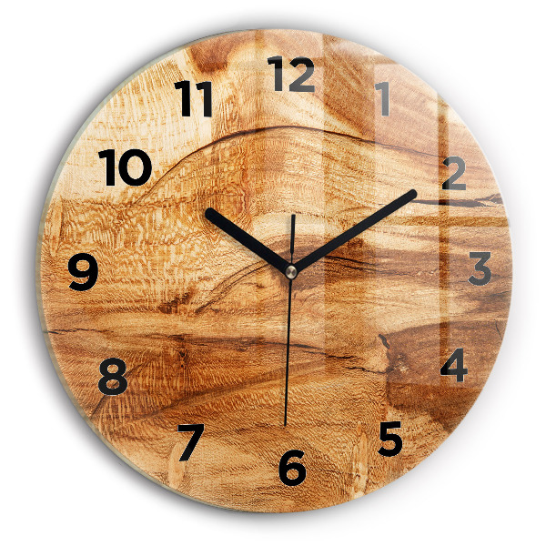Round glass wall clock Wood texture