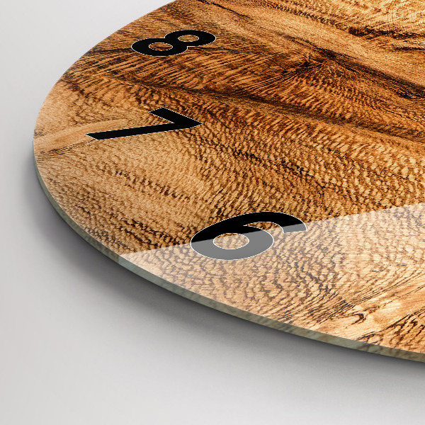 Round glass wall clock Wood texture