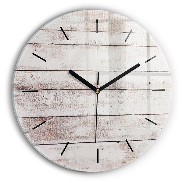 Round glass wall clock Light wood planks