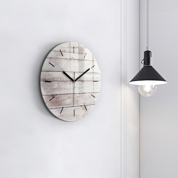 Round glass wall clock Light wood planks