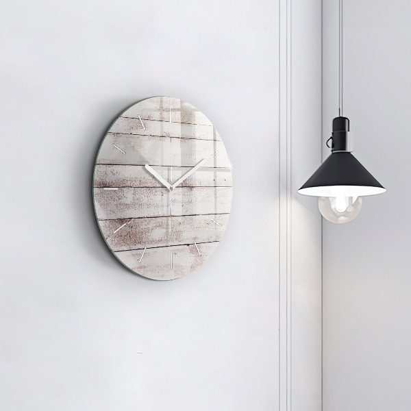 Round glass wall clock Light wood planks