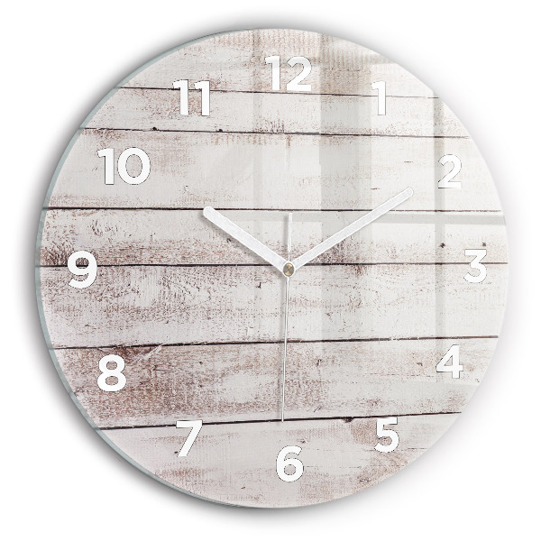 Round glass wall clock Light wood planks