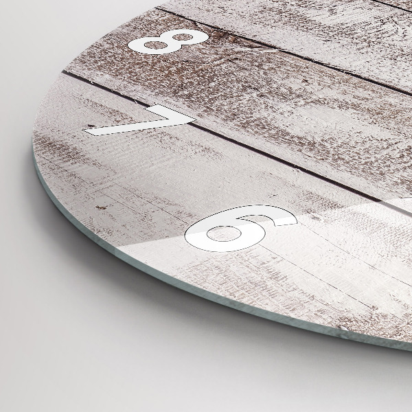 Round glass wall clock Light wood planks