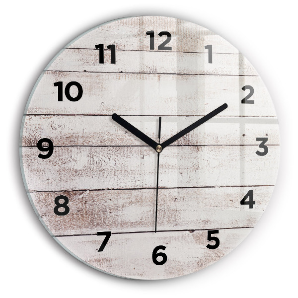 Round glass wall clock Light wood planks