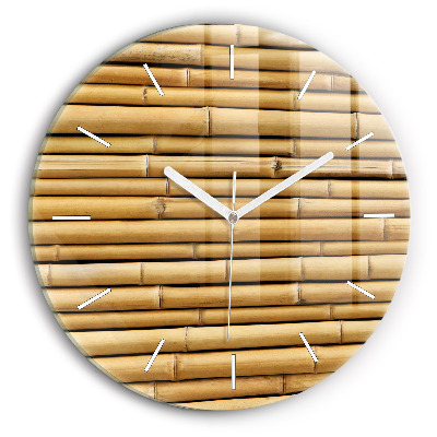 Round glass wall clock Bamboo sticks