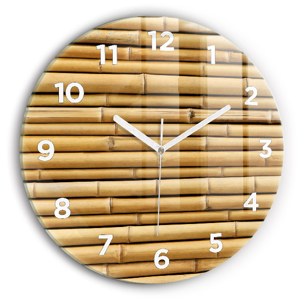 Round glass wall clock Bamboo sticks