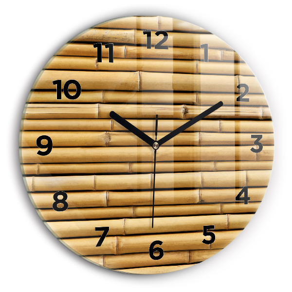 Round glass wall clock Bamboo sticks