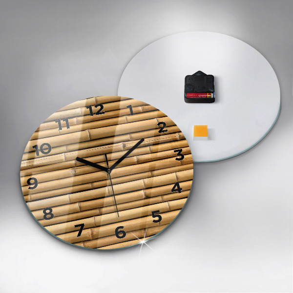 Round glass wall clock Bamboo sticks