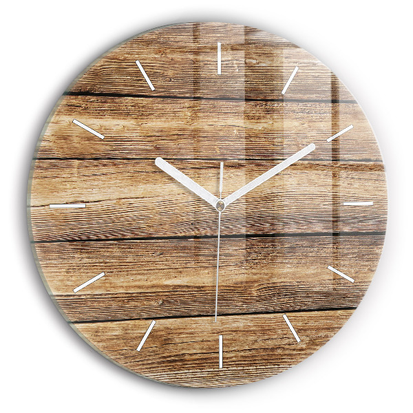 Round glass wall clock Wooden boards