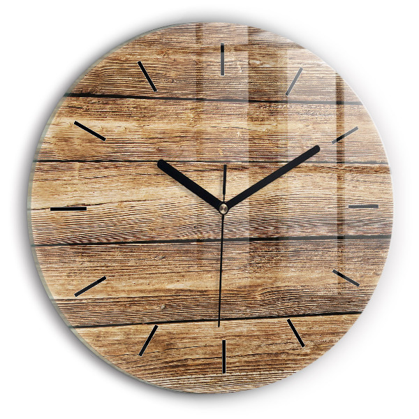 Round glass wall clock Wooden boards