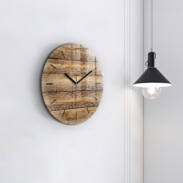 Round glass wall clock Wooden boards